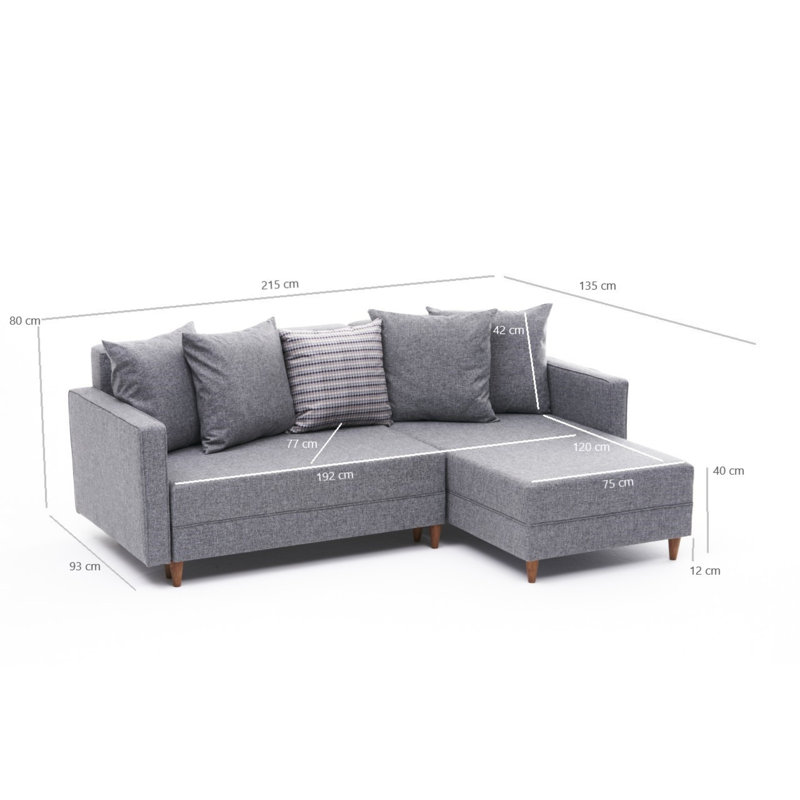 Canapé-lit Everdina, 100 % polyester gris clair, Accoudoir à droite (vu de face)