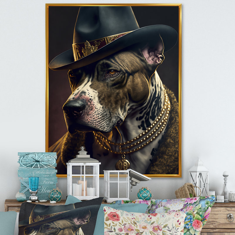 Mafia Pitbull II - impression sur toile, Cadre flottant doré, H 32 po x l 24 po x P 1 po