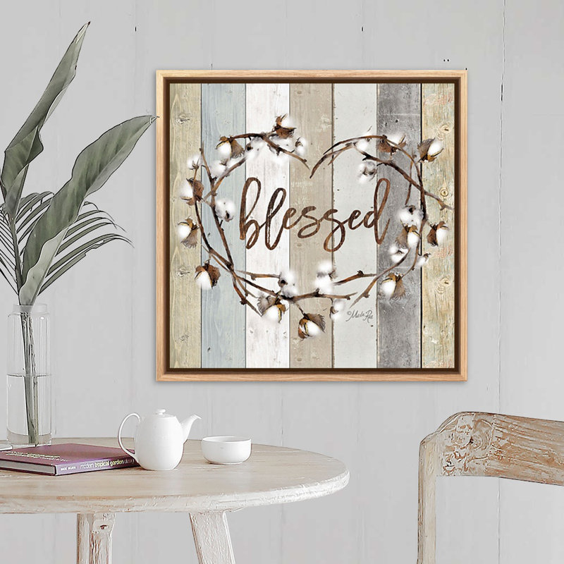 «Blessed Cotton Wreath» par Marla Rae, reproduction d'art textuel sur toile, Toile avec cadre flottant, Naturel