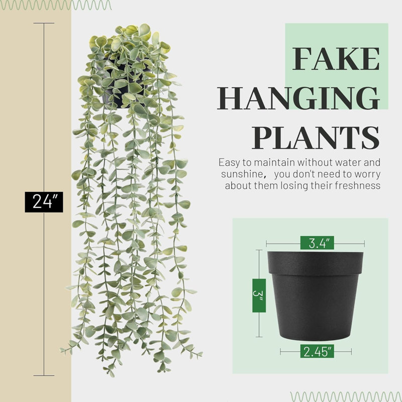 1Pcs Plantes artificielles suspendues Faux plantes d'eucalyptus en pot pour Boho Farmhouse Bureau