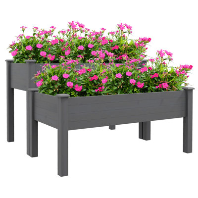 Lit de jardin surélevé en bois 2 boîtes 45,25 x 45 x 30 po gris