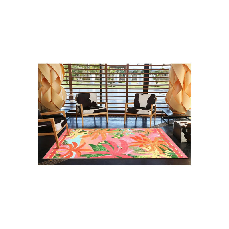 Tapis à motif de palmiers et de mer de couleur rose, Rectangle 4 pi x 5 pi 11 po