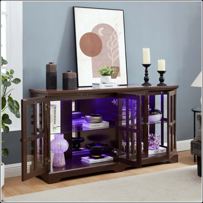 Vitrine 4 lumières DEL avec tablettes réglables et éclairage Bluetooth cerise