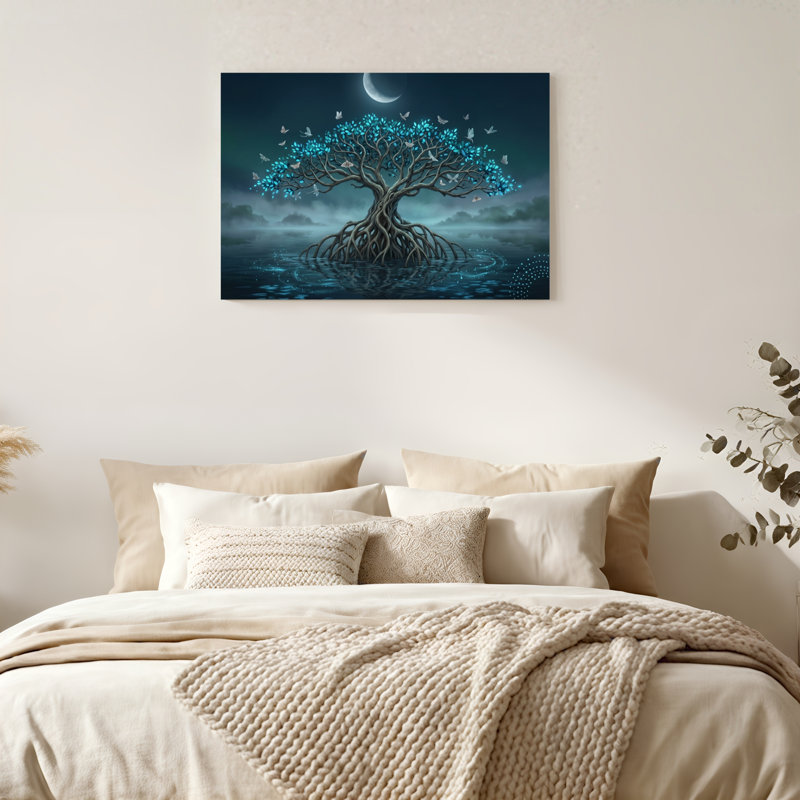 Art mural sur toile Gallery Wrap pour le salon, la chambre à coucher, le bureau ou le vestibule - décoration murale décorative avec arbre au clair de lune