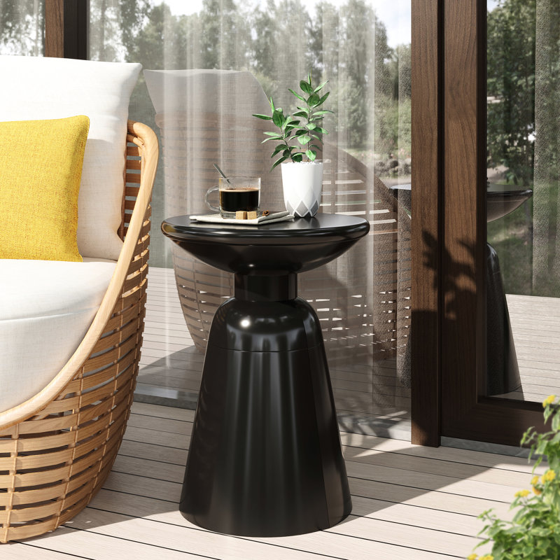 Outdoor Metal End Table - Large, Modern Black Iron Side With Stable Support, 15.19" W X D 20.28" H, No Assembly Required Large Design And Construction, 15"X15"X20.28", Needed