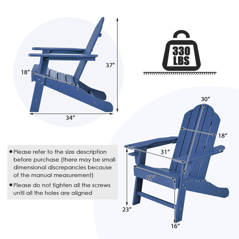 Patio Adirondack Chair Weather Resistant Garden Deck With Cup Holder, Navy