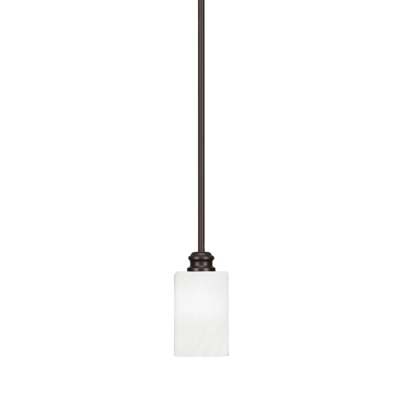 Mini-luminaire suspendu à tige suspendue au fini espresso avec verre en marbre blanc de 4 po