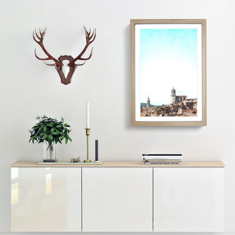 Girona in Spain 1 Piece Single Picture Frame Painting on MDF, 45cm H x 33cm W x 2cm D, Oak Framed
