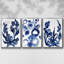 Indigo Brush Blooms I, ensemble de 3 toiles encadrées sur toile-97792805-97792807
