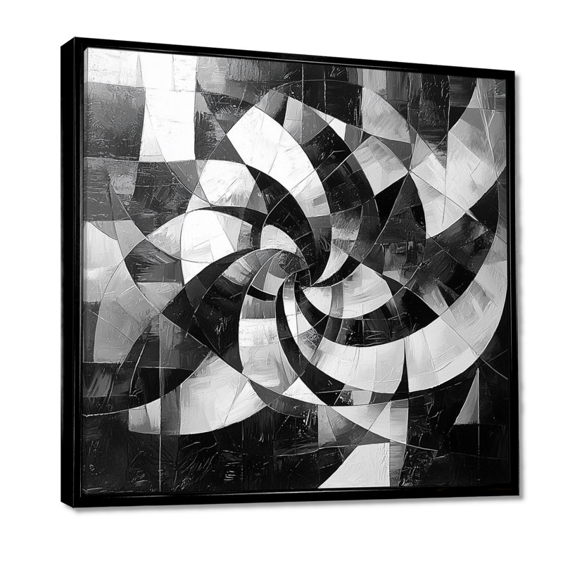 Nyarah brisé la symétrie du cubisme monochrome I - art mural abstrait cubisme, Impression encadrée flottante, Noir