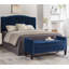Banc de rangement rembourré capitonné à boutons avec garniture cloutée, siège de salon d'entrée rembourré avec accoudoirs, banc de lit - bleu marine