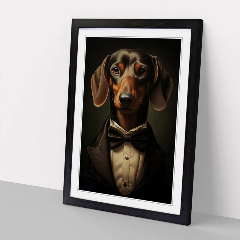 Dachshund Neo-Plasticism Framed Print, Black, 64cm H x 46cm W x 2cm D