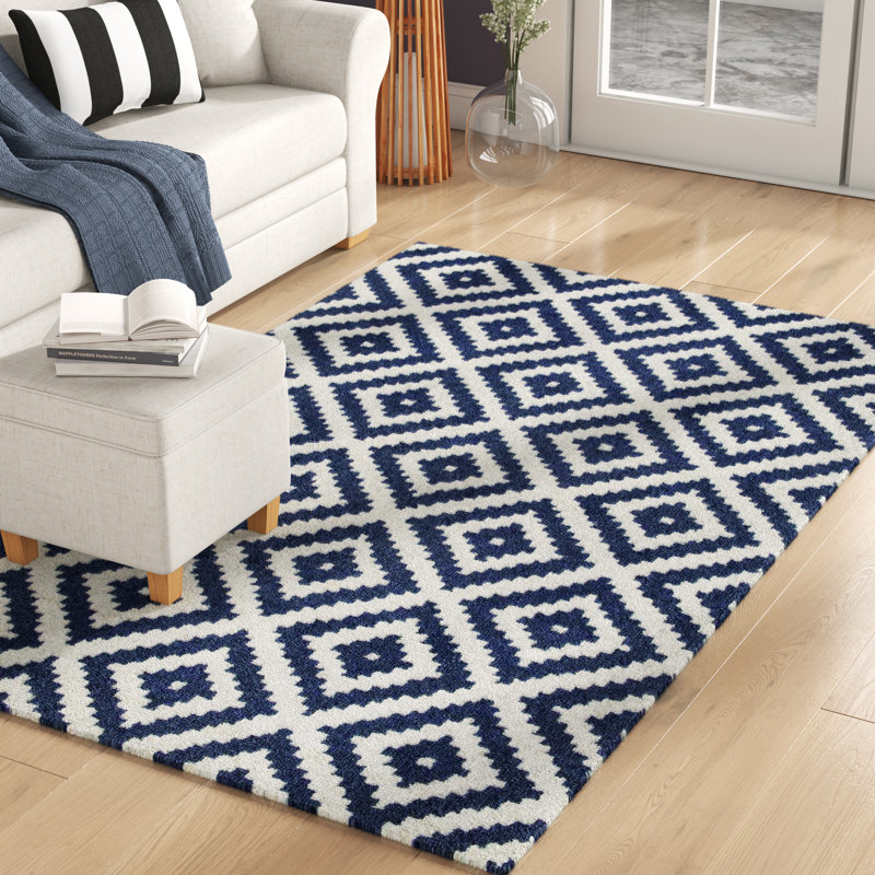 Thurston Geometric Handmade Tufted Wool Navy Area Rug, Rectangle 10' x 14'