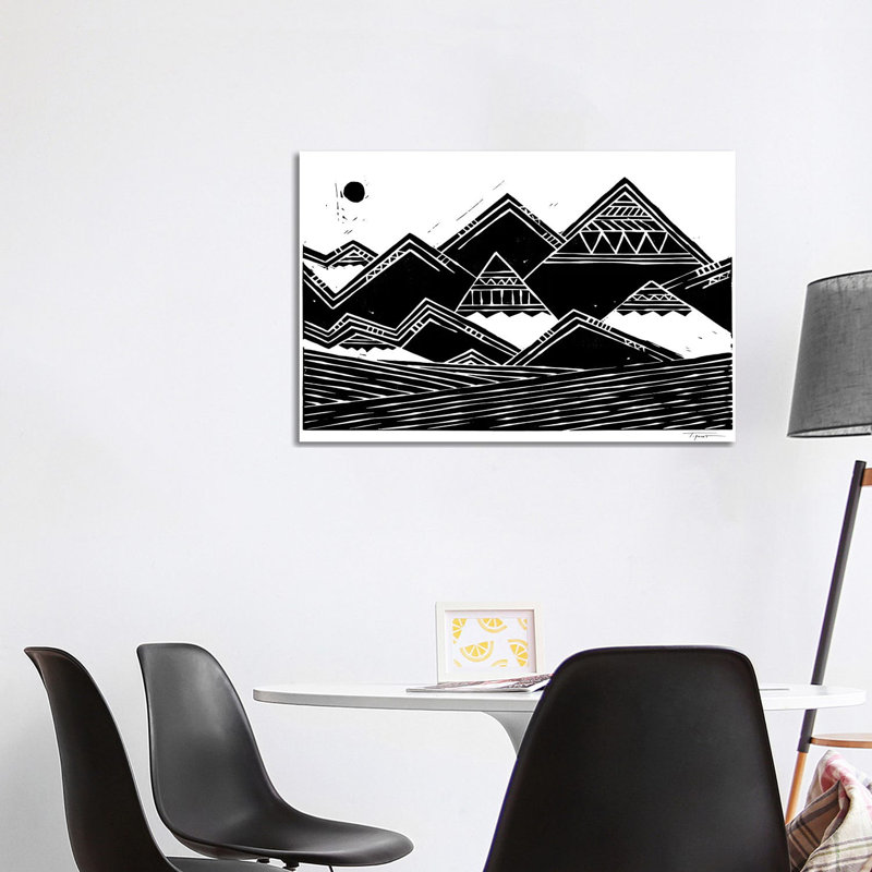 Montagnes abstraites - impression d'art graphique, H 26 po x l 40 po x P 1,5 po, Toile tendue, Pas de tapis