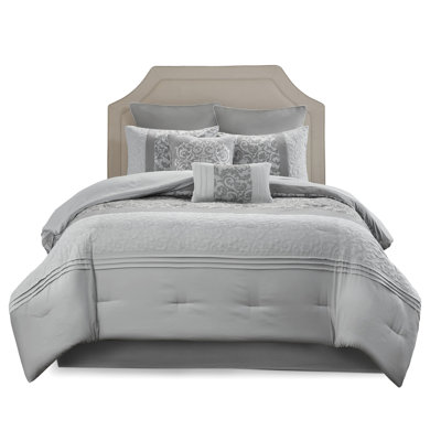 Grey 8 Piece Queen Comforter Design, Sophisticated Embroidery, Filling, Steam Iron Size , Embroidered Details,