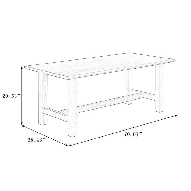 Modern Burlywood Rectangular Solid Wood Dining Table, 29.53"H x 70.87"L x 35.43"W