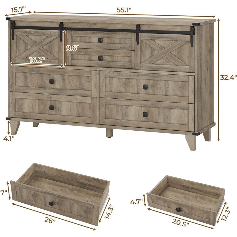 Commode 6 tiroirs Serhei, Chêne rustique