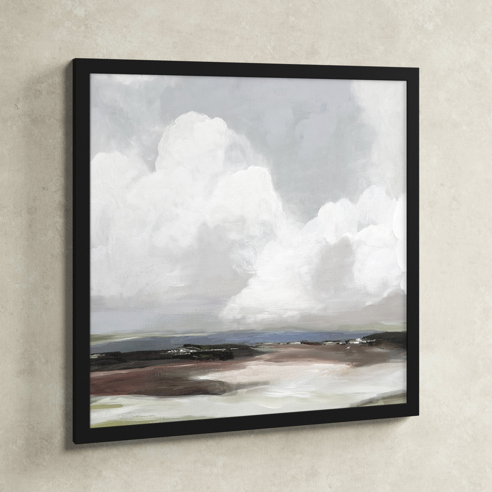 Avron "Morning Air" Painting, Black Framed, 33" H x 33" W x 1.12" D