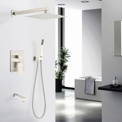Shower System In Brushed Nickel - 10 Inch Rain Head, Handheld Shower, Adjustable Water Flow, Corrosion Resistance Faucet Leak Construction