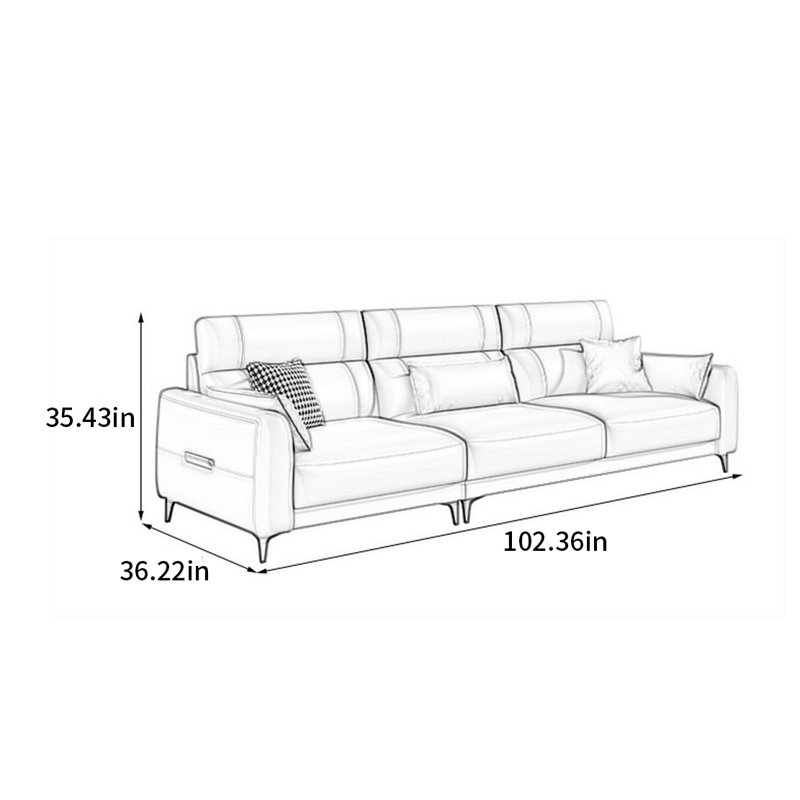 Canapé à rangée droite de luxe américain, H 35,43 po x l 102,36 po x P 36,22 po, 3