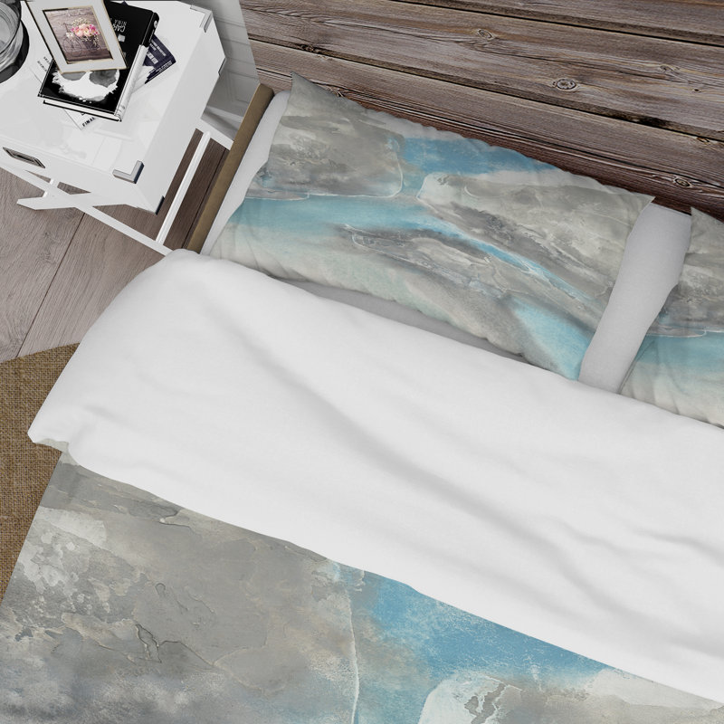 Watercolor Minimal Blue Tones II - Ensemble de housse de couette moderne Mid-Century - Microfibre de polyester