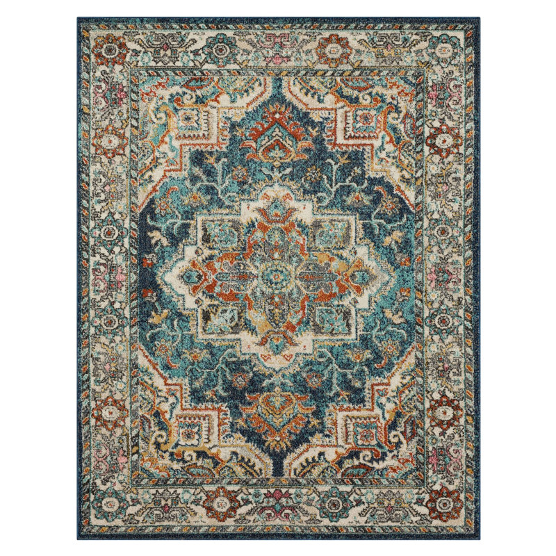 Devonshire Blue Ornamental Medallion Area Rug, Rectangle 7'10" x 10'