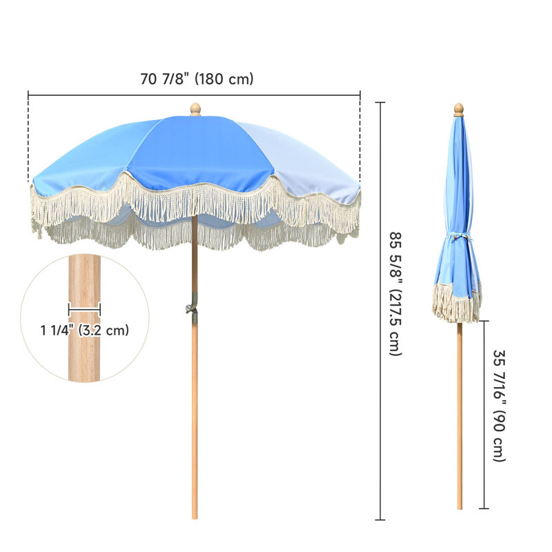 Parasol en bois de hêtre massif 6 pi Lazerick Urban Modern, Bleu