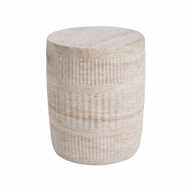Outdoor/Indoor Lightweight Concrete Side Table, Elegant Travertine Finish for Versatile Use and Durability