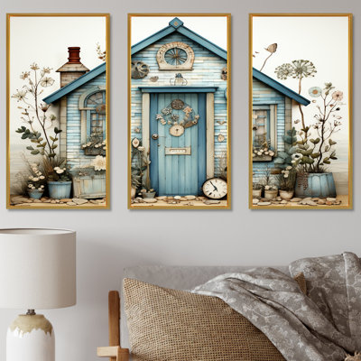 «Blue Beach House Collage Tranquility», art mural sur toile