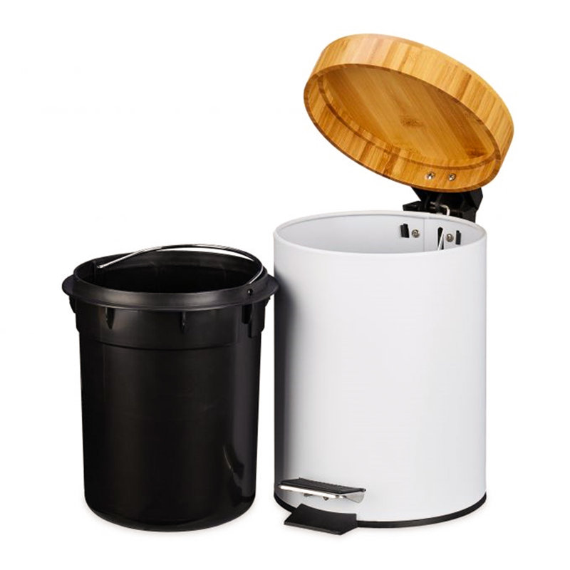 Camillus Steel Step On Bin, White/Oak