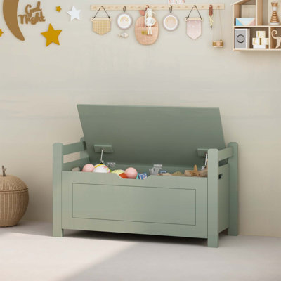 Kids Toy Box Chest with Cushion Seat, Large Storage Cabinet for Boys and Girls, Safety Hinge and Flip-Top Lid, Sage