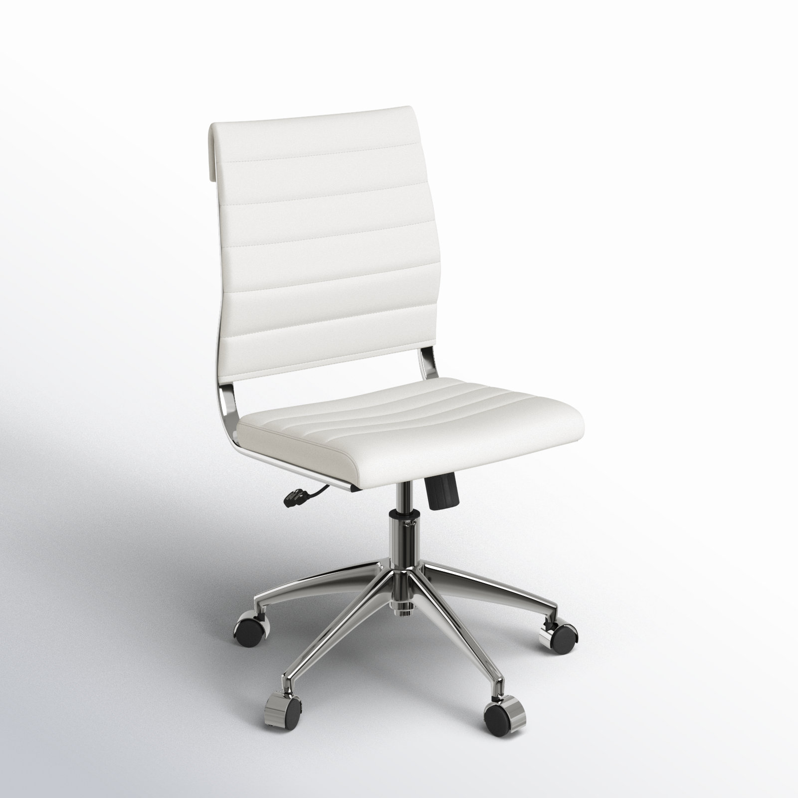Rossie Swivel Office Chair, White Faux Leather, No