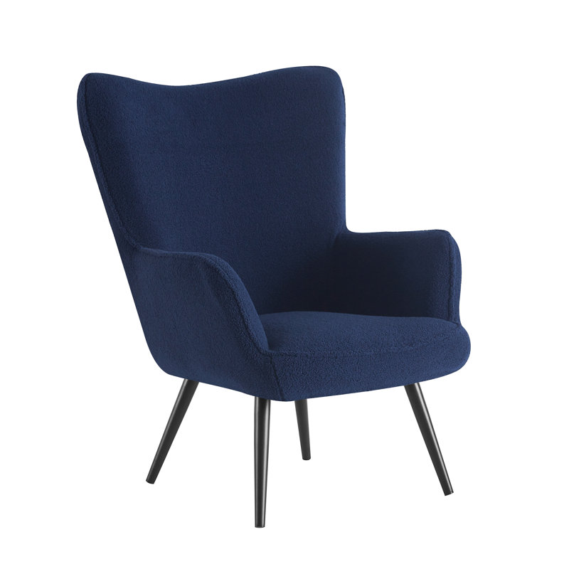 Bathory Fabric Wingback Accent Chair with Steel Legs, Blue