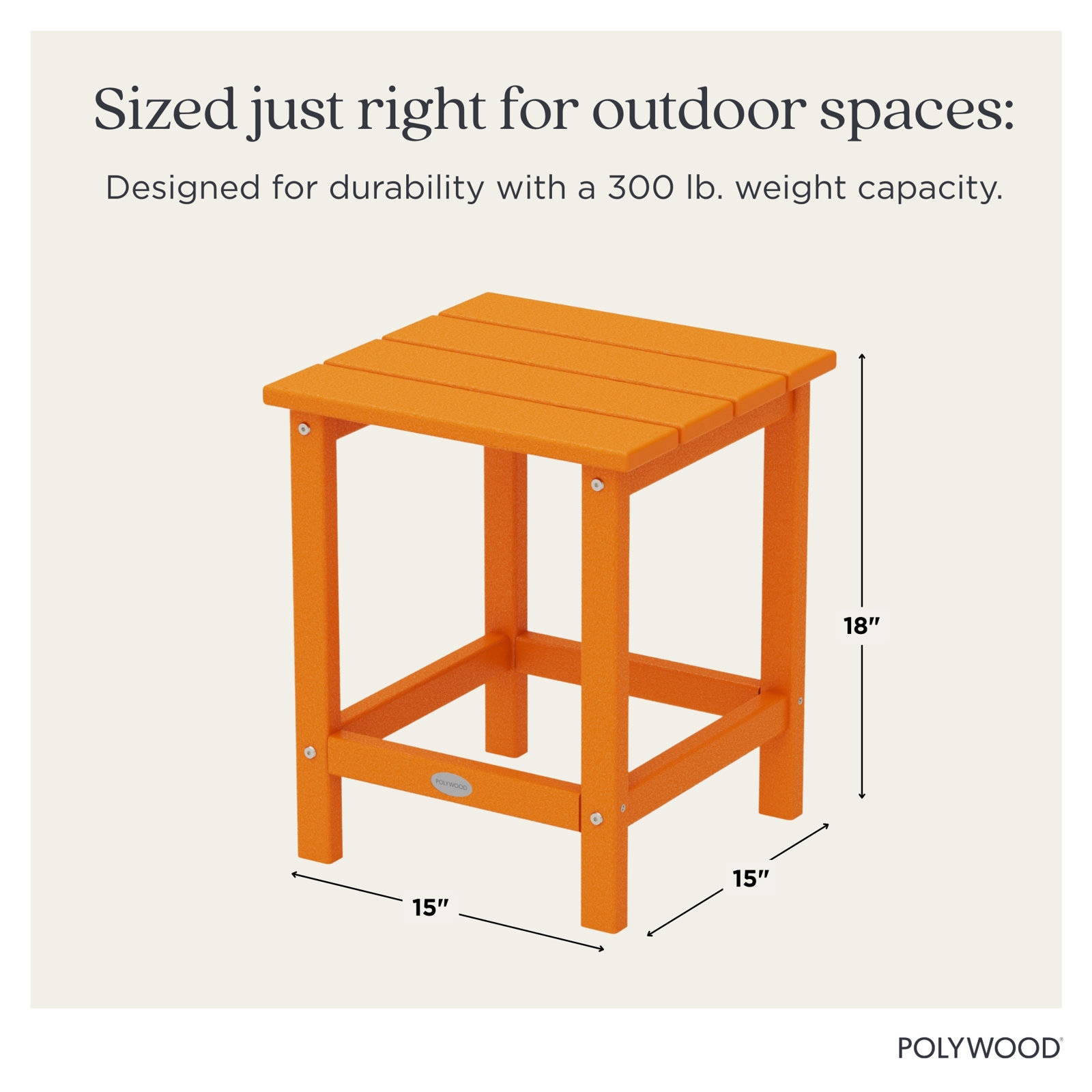POLYWOOD Long Island 18" Side Table, Tangerine