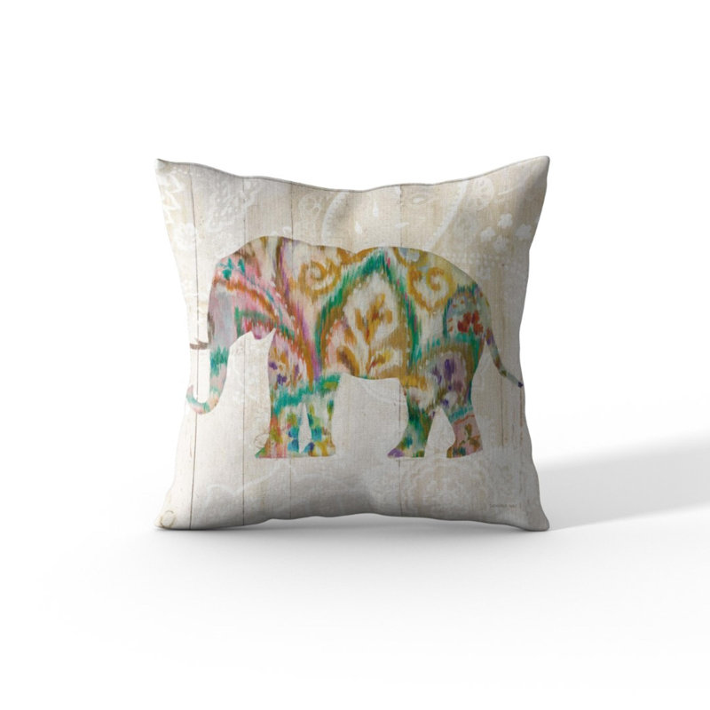  'Boho Paisley Elephant' Velvet Throw Pillow