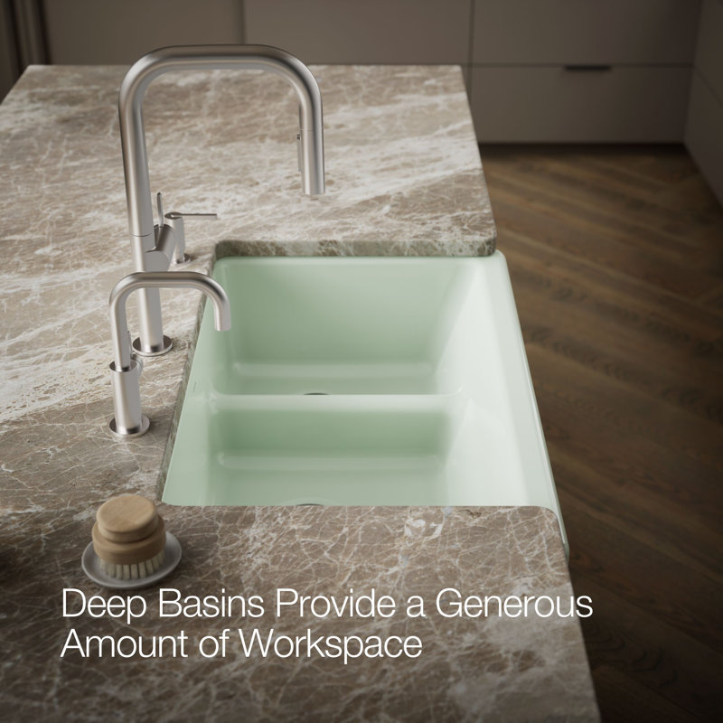 Whitehaven® 36" L x 22" W Double Basin Farmhouse/Apron Kitchen Sink, Aspen Green