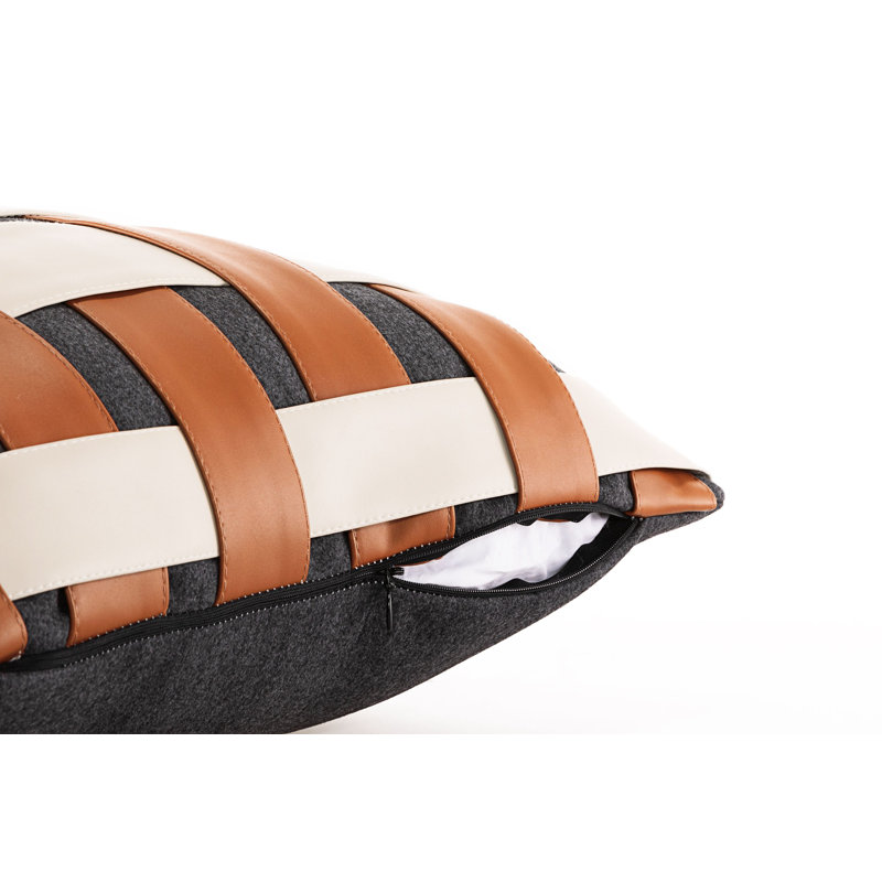 Patchwork Faux Leather Reversible Pillow Cover