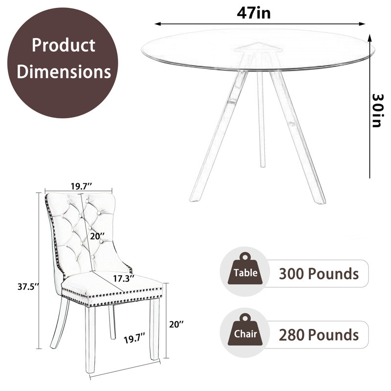 Round Dining Table Set for 4, Gray, 30" H x 47" W x 47" D