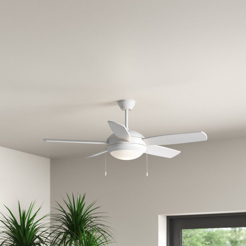 Ventilateur de plafond standard à 5 pales de 44 po avec chaînette et ensemble d'éclairage inclus Stoller, Blanc, DEL