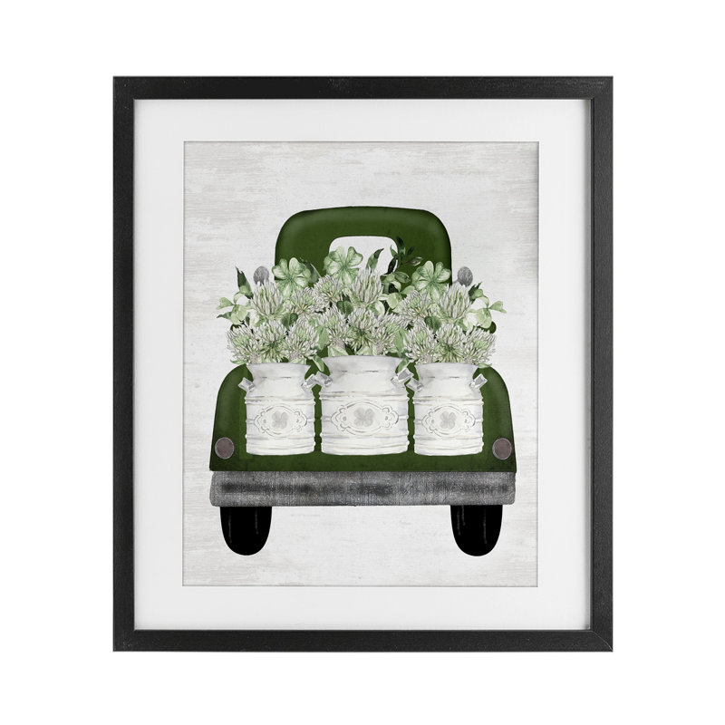 Spring Shamrock Assortments Truck, reproduction encadrée sous verre, H 16 po x l 13 po, Cadre noir minuit