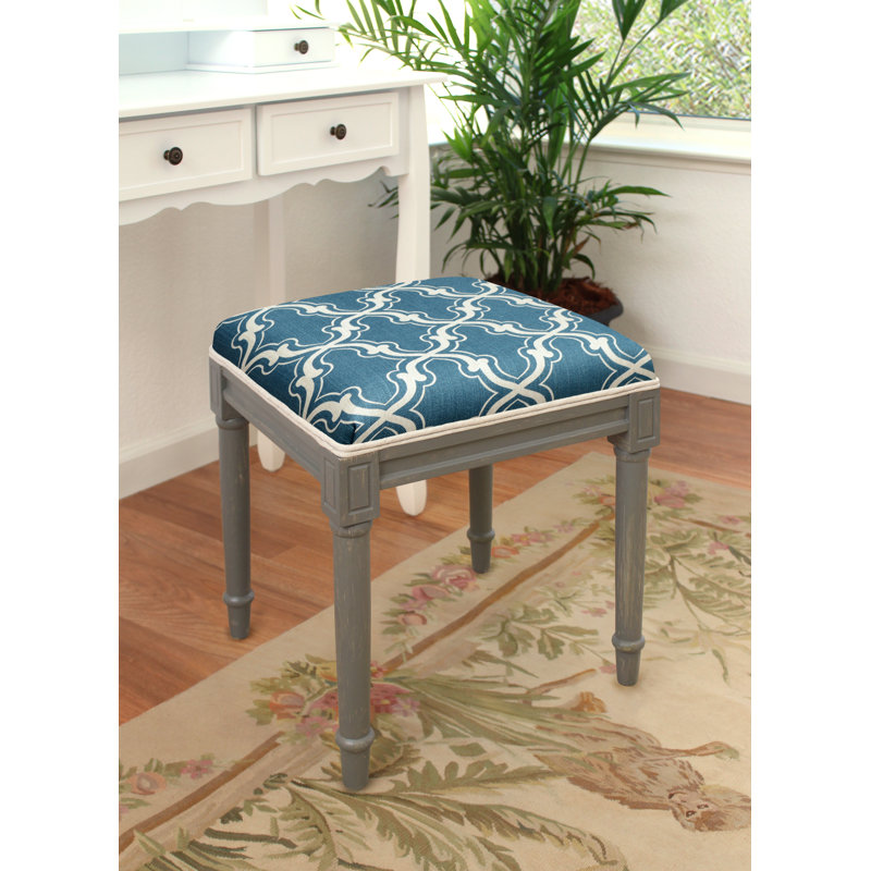 Tabouret de coiffeuse en treillis Pangle, Marine, Blanc