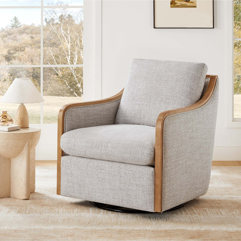 Fauteuil demi-tonneau pivotant surdimensionné Grayton, Nathan gris chiné