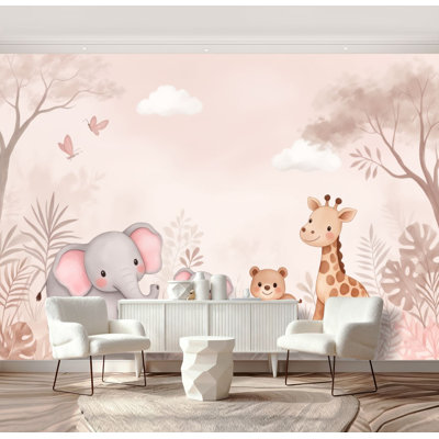 Peel and Stick Wallpaper Cute Cartoon Dinosaur Colorful Jungle Fun Wall Murals 69"H x 96"W Removable PVC Wall Paper Self-Adhesive Wall Decor for Bedroom Living Room Home Office