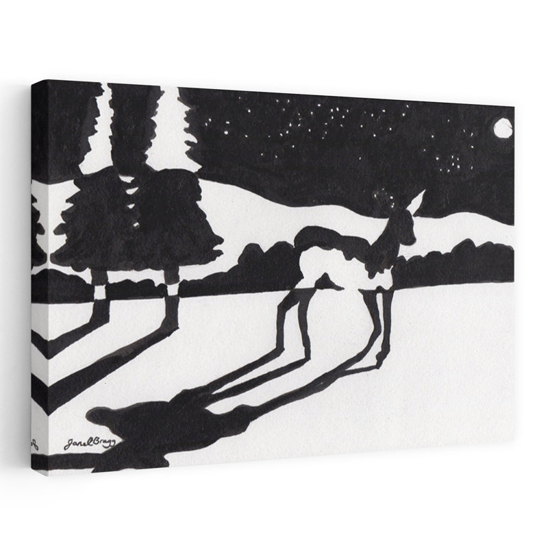 Contemporary Art Contemporary Delicate Dramatic Deer Tree Wall Art by Janel Bragg - Wrapped Canvas Print