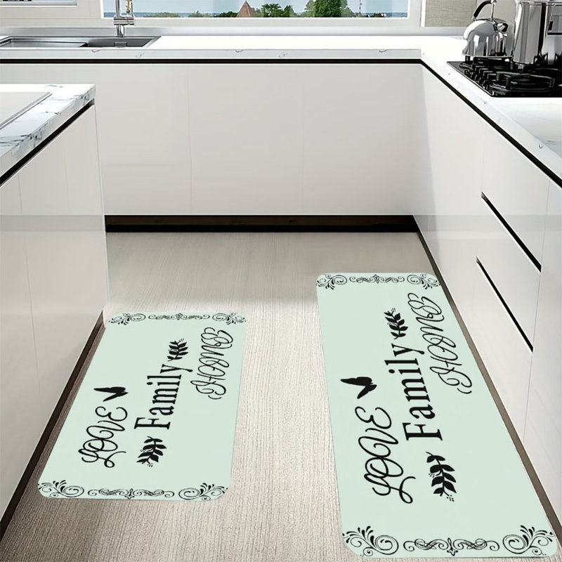 Ensemble de 2 tapis de cuisine vert clair Love Family Home