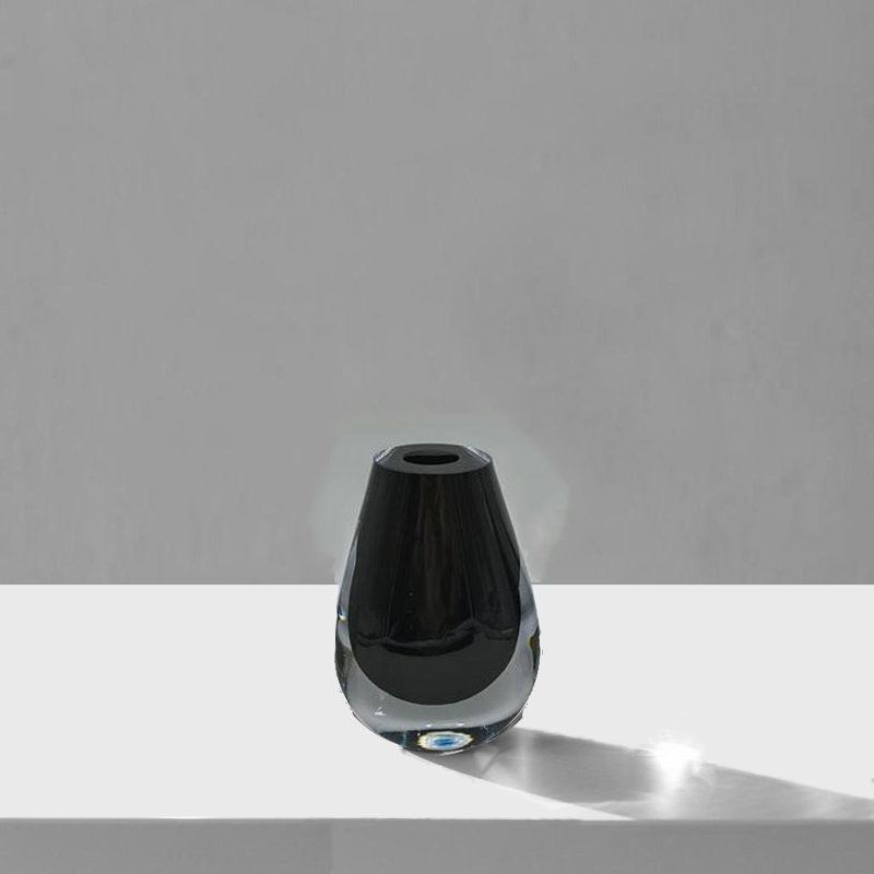 Daniyar Glass Table Vase, Black, 6.5" H x 4.75" W x 2.25" D
