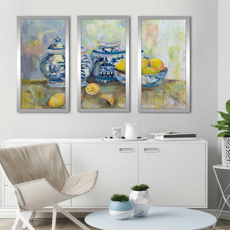 «Lemon Life», peinture sur cadre 3 pièces, L 40,5 po x H 25,5 po x P 1 po