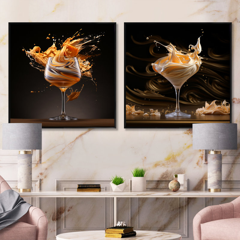 Bourbon Ballet Cocktail - Cocktails Square Collage Set Of 2, Black Floater Framed, 16" H x 33" W