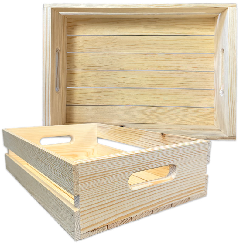 Pine Handle Pallet Serving Tray Crate (2 Pack)