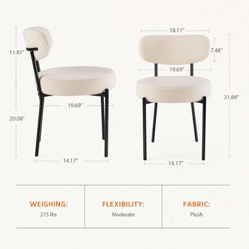 Crossland Modern Upholstered Dining Chairs with Metal Legs, Ergonomic Kitchen Chairs for Dining Room, Café, or Living Space